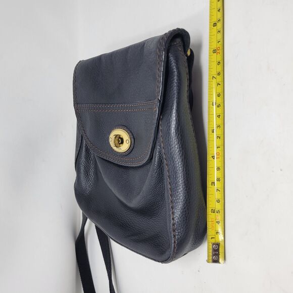 Fossil Vintage Black Leather Flap Crossbody Handbag with Brass Turn Lock - Picture 12 of 14